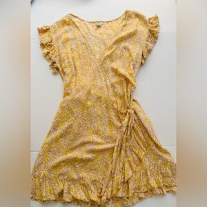 Billabong Women’s Mini Wrap Dress/Cover Up, Yellow Floral Print, Size Large